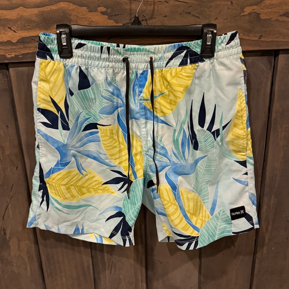 Hurley Men's Tropical Swim Trunks - Blue and Yellow